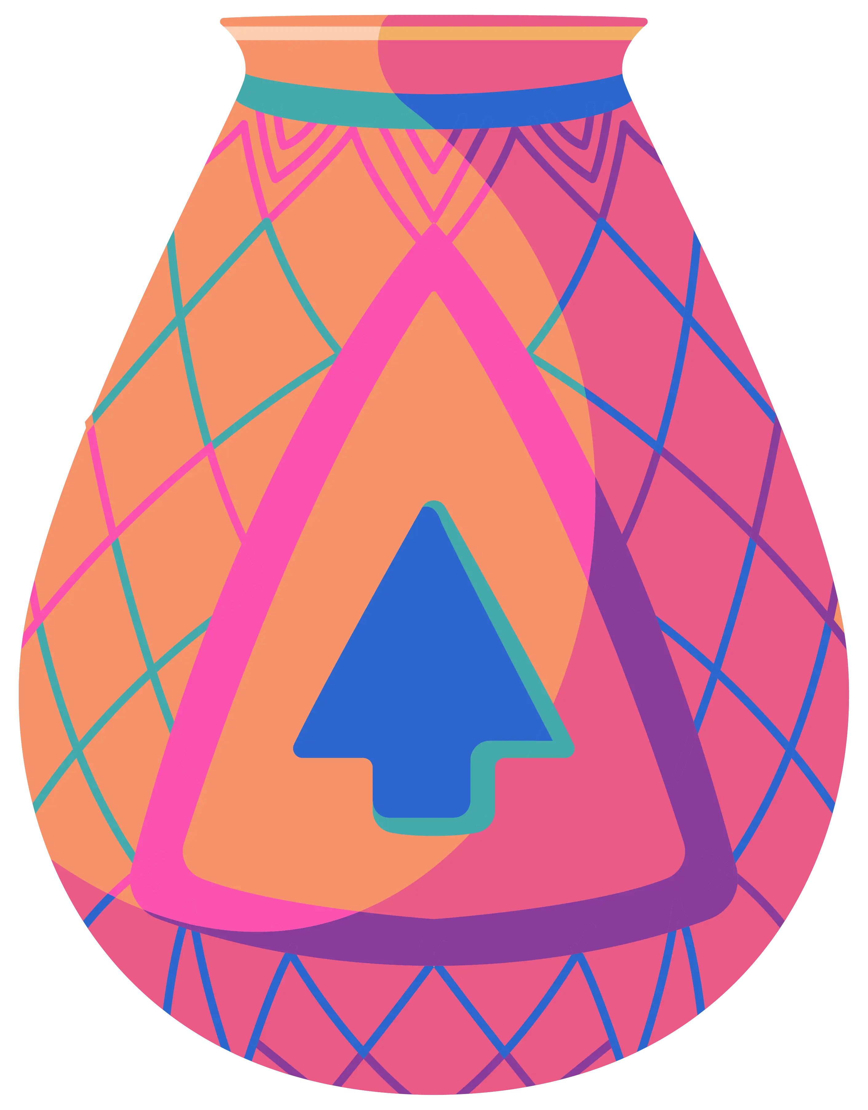 Ícono de impulso artesanal: vasija con flecha hacia arriba.